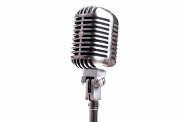 Fototapeta premium Close-up of an old fashioned microphone on a stand on a white background