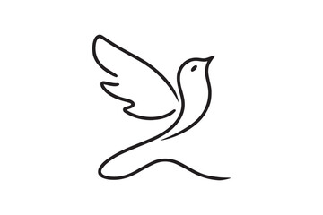 bird in flight, dove one line icon, linear style badge, vector illustration.