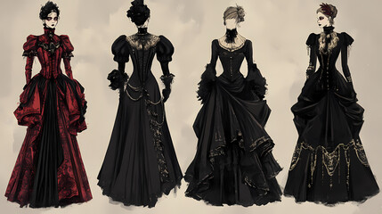Vampire masquerade ball victorian elegance. Victorian Gowns. Illustration