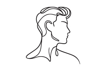 silhouette of young man face in continuous one line style, vector illustration