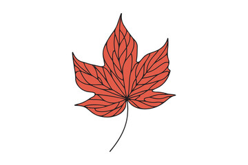 One line drawing of spring maple leaf. Graphic vector illustration with one line drawing