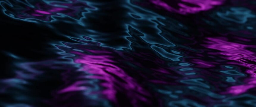 Smooth rhythmic rippling sea waves of purple blue flowing by in a slow motion looped. 4k ultrawide 2:39:1 cinemascope aspect ratio, shallow depth of field lens blur.