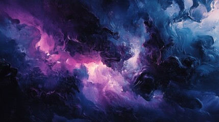 A dark color palette creates a mesmerizing color splash with realistic textures, organic shapes, and surreal forms, capturing a painterly, oil-on-canvas style.