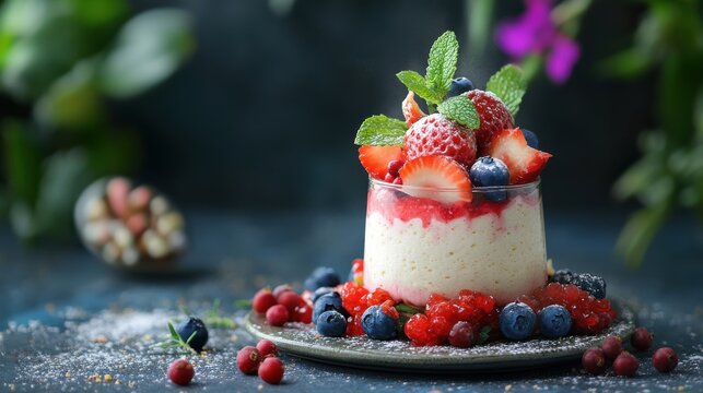 Sweet Delight: Vibrant Strawberry Blueberry Cake on a Fresh Table Setting