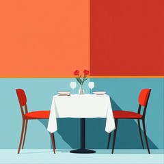 Obraz premium Minimalistic dining setup with red chairs and table 