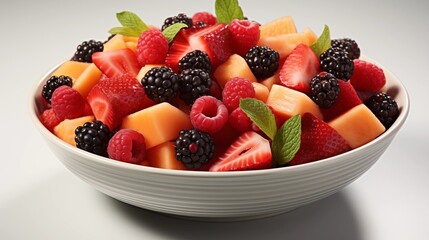 Nutritious Fresh Fruit Salad Displayed in a Bowl on White Background