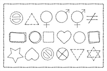 Fototapeta premium Barb wire shapes, border and pattern texture design vector graphic. Basic geometric shapes collection vector set. Brush and stroke vector design. 