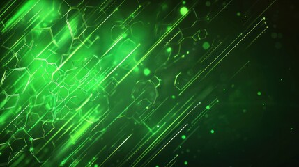 Obraz premium A green graphic background with hexagonal patterns and light streaks, giving a modern, futuristic atmosphere. Suitable for tech or innovation-driven themes.