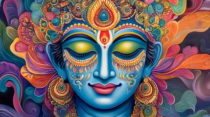 Captivating Ethereal Visage of the Divine Creator Lord Brahma in Vibrant Ornate Artwork