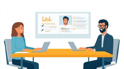 Evaluation of performance and results flat design, front view, employee assessment theme, animation, Triadic Color Scheme