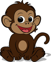 Cute Monkey Sitting Cartoon Vector Icon Illustration.Children's monkey drawing.monkey face