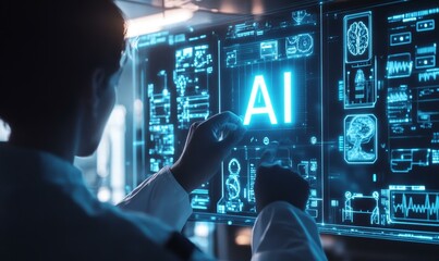 Person interacts with digital AI interface.