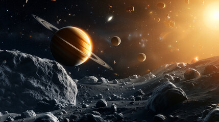Naklejka premium Saturn galaxy and star from space of the universe.