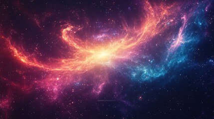 Obraz premium A vibrant galaxy background with swirling stars, nebulae, and glowing celestial bodies against a deep black sky, perfect for cosmic-themed designs.