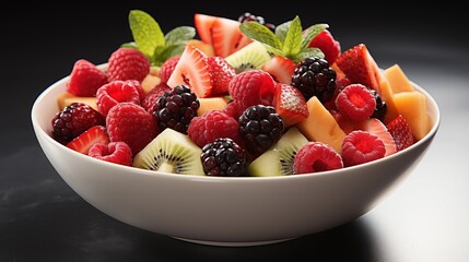 Bowl of Fresh Fruit Salad with White Background