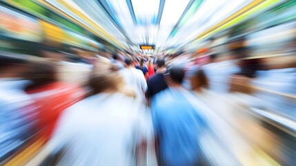 Fototapeta premium Blurred crowd in busy urban environment