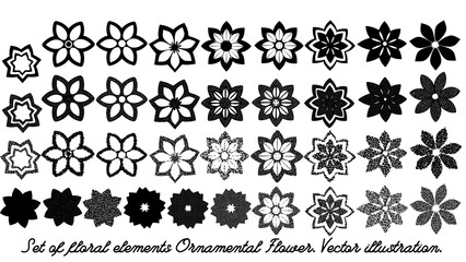silhouettes of flowers, Set of floral elements.Vector illustration-Ornamental Flower-Bold Outline Flower-Vector Floral Clipart 