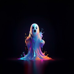 A ghost-like figure,  composed of iridescent, flowing liquid, stands against a dark background.