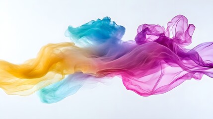 Fototapeta premium Colorful flowing silk fabric, white isolated background