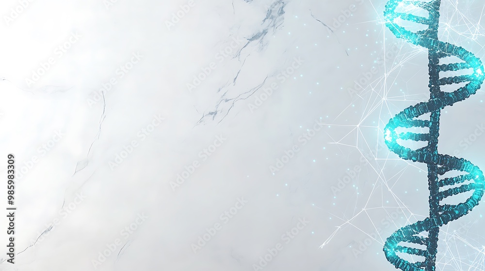 Poster abstract illustration of a dna double helix with network lines on a white background