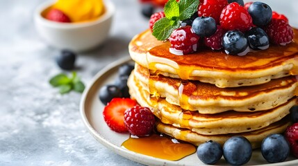 Delicious pancakes topped with fresh berries.