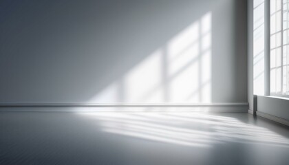 Obraz premium Abstract white studio background for product presentation. Empty room with shadows of window. Display product with blurred backdrop. Soft focus