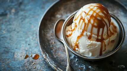 Caramel-topped vanilla ice cream