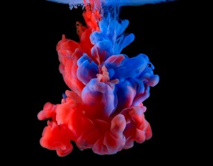 Obraz premium Acrylic blue and red colors in water. Ink blot. Abstract black background.