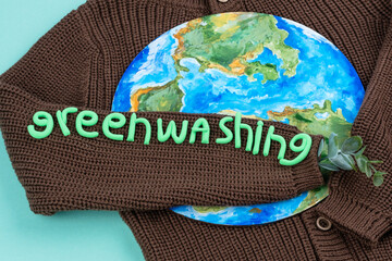 Creative concept environmental responsibility of greenwashing in fashion. Misleading consumers by...