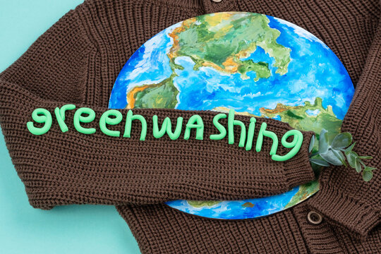 Creative concept environmental responsibility of greenwashing in fashion. Misleading consumers by making false promises about their commitment to sustainability. isolated.