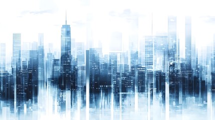 Futuristic city skyline on a white background