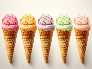 Outstanding Isolated on a white background a set of ice cream in waffle cones