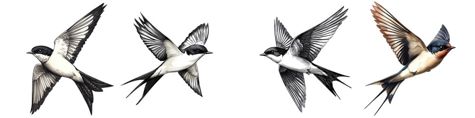 Obraz premium Graceful Silhouettes of Swallows and Swifts Soaring Through the Air Capturing the Essence of Freedom and Movement in Nature