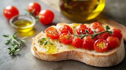Bruschetta, Italian delicacy with tomatoes and olive oil