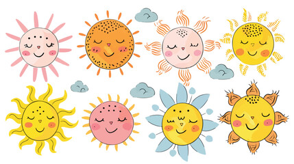 Fototapeta premium Hand Drawn Cute Sun Collection Doodle Illustration