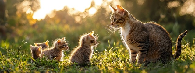 cat with kittens. Selective focus