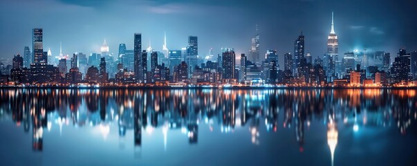 Naklejka premium City skyline at night with lights polluting the sky, illustrating the impact of light pollution on the environment