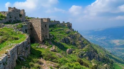 Castle remnants on Golan Heights near Israel-Syria border