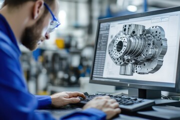 Engineer Working on CAD Design of a Machine Part