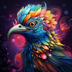 Obraz premium Illustration of a colorful bird as an alien.