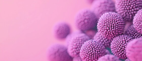 A close-up of textured purple spheres against a soft pink background, creating a visually striking and modern abstract composition.