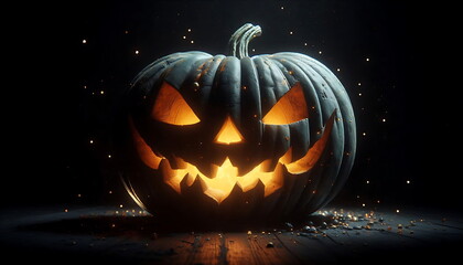 Halloween Pumpkin "Scary " Wearing a Hat with a Spooky Halloween Background