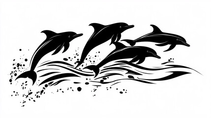 Dolphin Silhouette in Waves