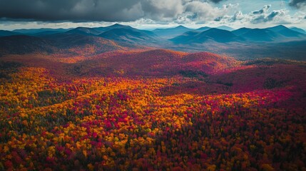 Fototapeta premium Aerial View of a Mountain Range with Fall Foliage