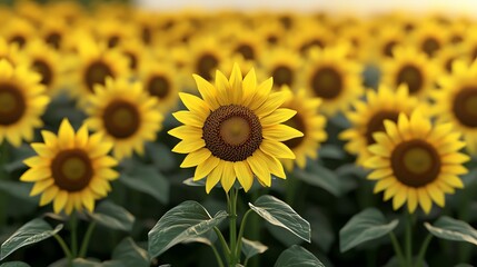 Obraz premium A vibrant sunflower standing tall in a field of yellow blooms, capturing the essence of summer and the beauty of nature.