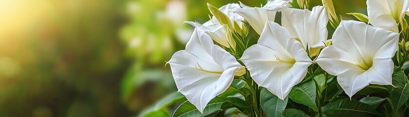 Obraz premium Beautiful white flowers bloom in a serene garden, capturing the essence of nature's elegance and tranquility.