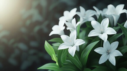 Fototapeta premium Beautiful white flowers in a lush green setting, capturing the essence of nature's tranquility and elegance.