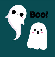 Halloween cute ghost vector illustration set