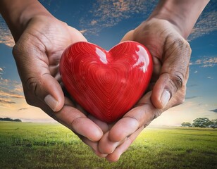 Obraz premium Family hands holding red heart, health care, hope, life insurance concept, world heart day, world health day, adoption foster care home, organ donor day, csr social responsibility, gratitude