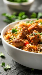 Pilaf with beef and vegetables isolated on white background